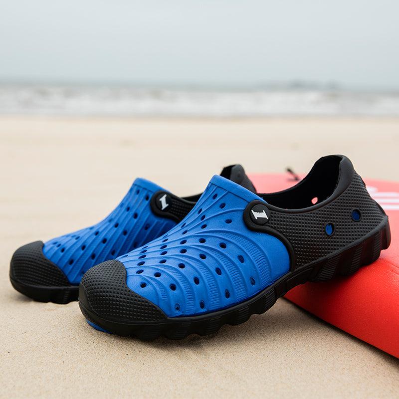 Stevvex blue perforated outdoor sandals for men, breathable rubber clogs with black sole on Tampa Home & Garden Store