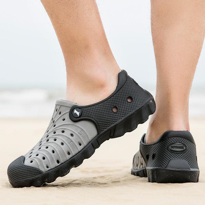 Stevvex outdoor mens sandals gray and black breathable perforated upper with rugged sole on Tampa Home & Garden Store