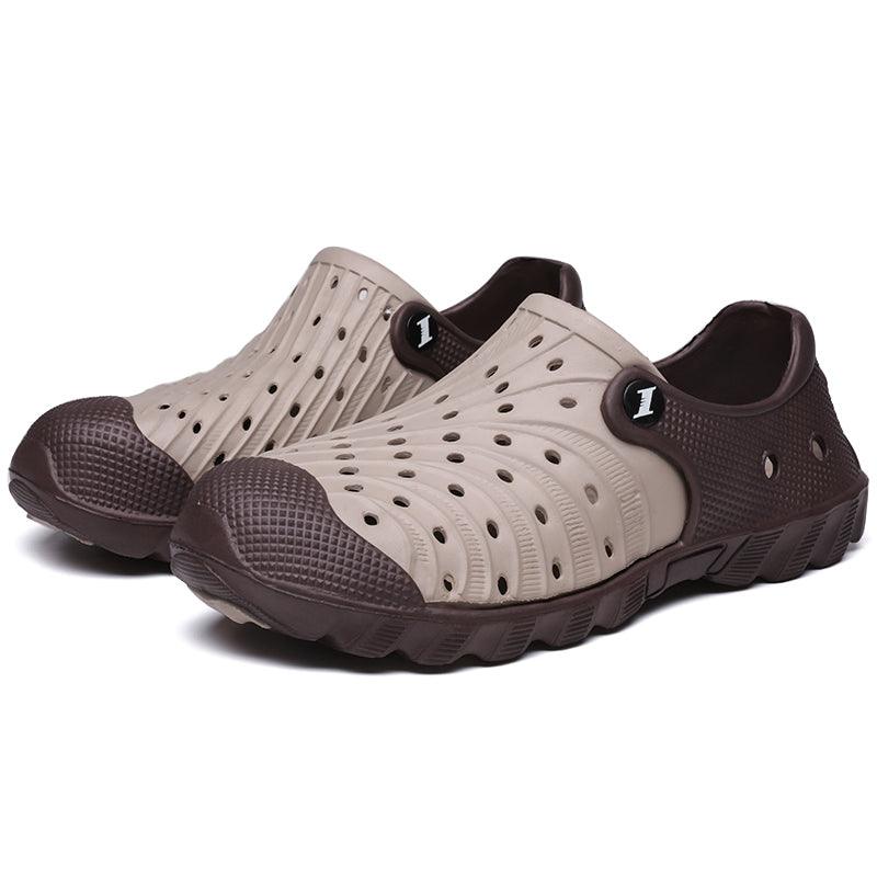 Stevvex outdoor men sandals perforated beige upper with brown toe cap and sole on Tampa Home & Garden Store