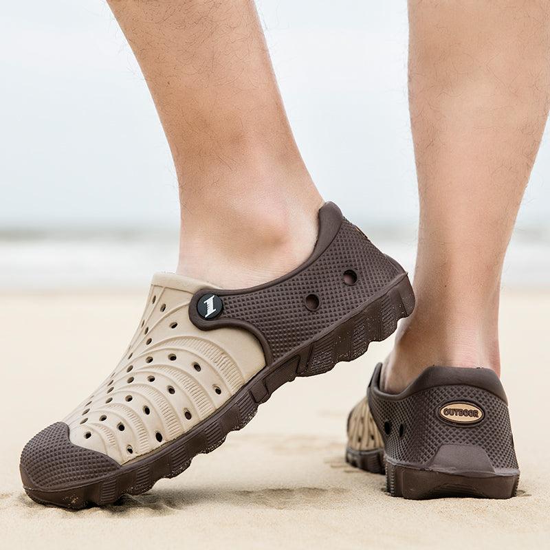 Stevvex outdoor men sandals beige brown breathable perforated upper with rugged rubber outsole on Tampa Home & Garden Store