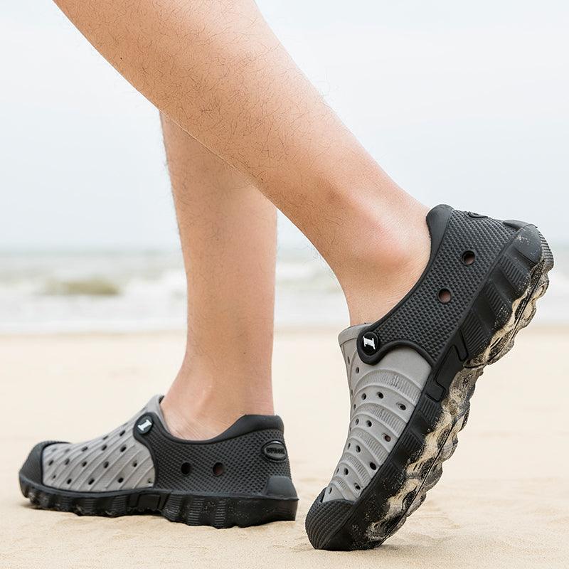 Stevvex men's sandals black gray breathable perforated rubber with rugged sole on beach on Tampa Home & Garden Store