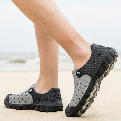 Stevvex men's sandals black gray breathable perforated rubber with rugged sole on beach on Tampa Home & Garden Store
