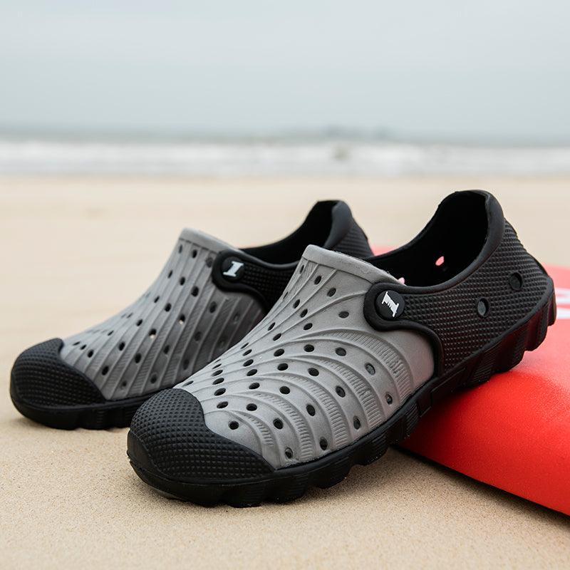 Stevvex outdoor men sandals gray black perforated clogs quick-dry beach footwear 2 sandals on Tampa Home & Garden Store