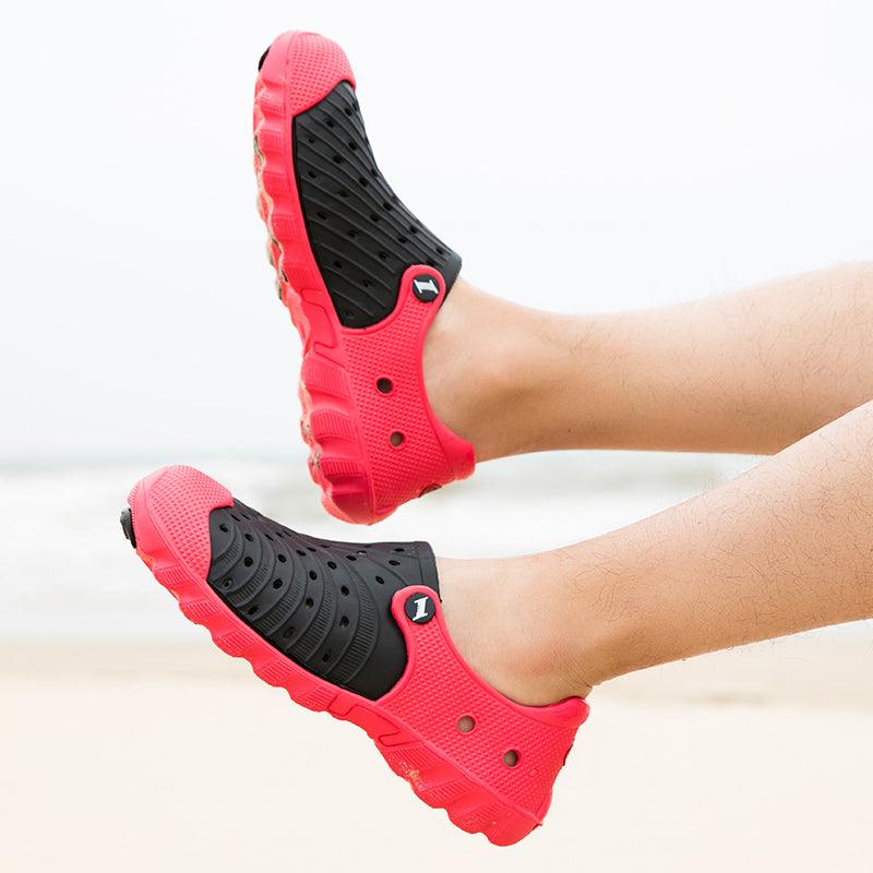 Stevvex outdoor sandals red outsole black upper quick-dry unisex garden slippers logo strap on Tampa Home & Garden Store