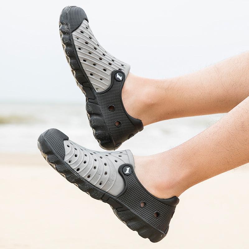 Stevvex outdoor men sandals gray black rubber clogs breathable quick dry pair on Tampa Home & Garden Store