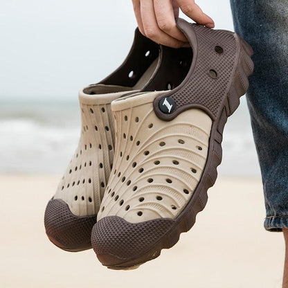 Stevvex outdoor men sandals pair beige perforated rubber clogs, breathable quick-dry on Tampa Home & Garden Store