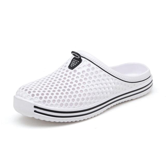 Stevvex white mesh outdoor sandals slip-on clogs with breathable perforated upper on Tampa Home & Garden Store