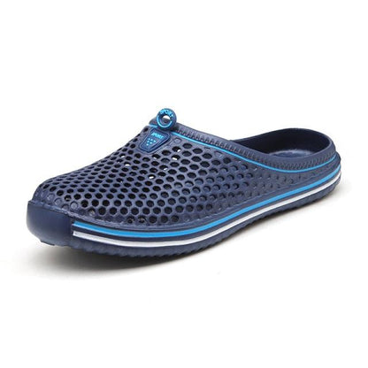 Stevvex outdoor men sandals navy blue perforated rubber clogs breathable quick-dry beach slippers on Tampa Home & Garden Store