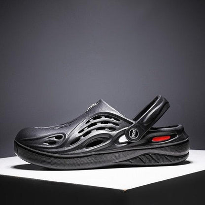 Stevvex outdoor men black rubber sandals with perforated upper and adjustable strap on Tampa Home & Garden Store