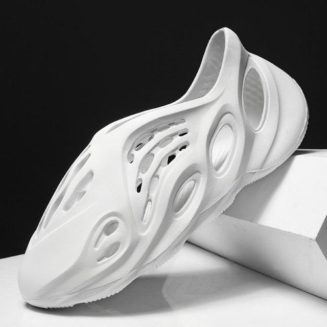 White breathable rubber sandals with cut-out holes, slip-on garden clogs, lightweight on Tampa Home & Garden Store