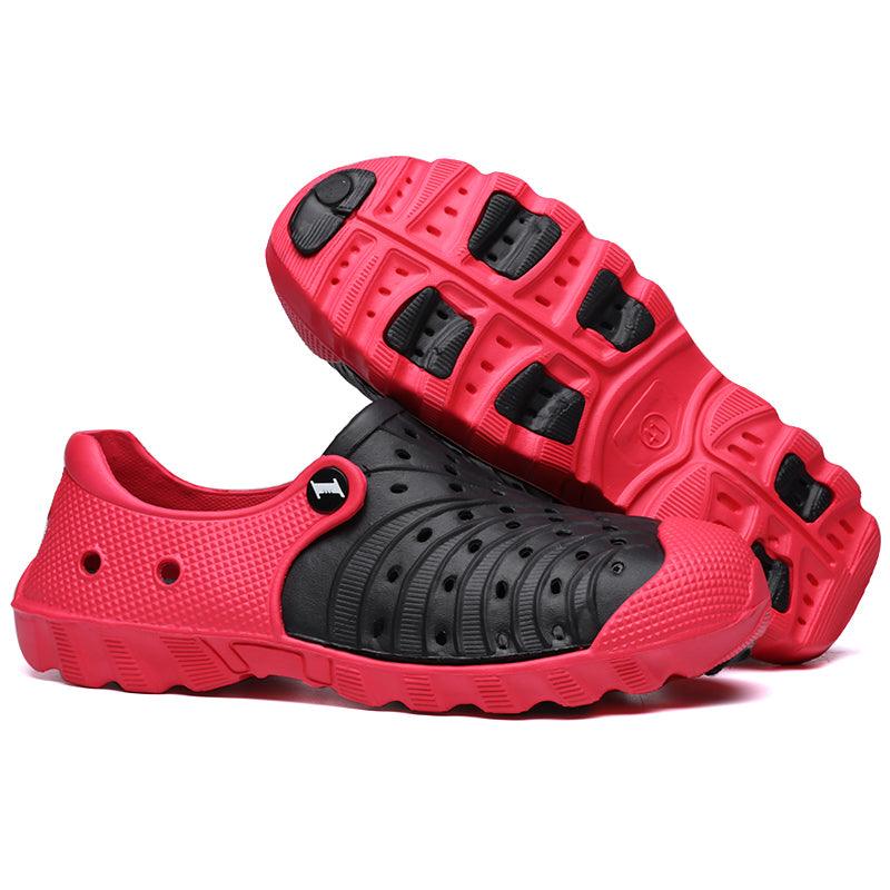 Stevvex outdoor men's sandals red and black perforated upper quick-dry clogs with rugged outsole on Tampa Home & Garden Store