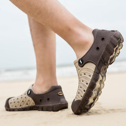 Stevvex outdoor men sandals beige breathable rubber clogs with perforated uppers on beach on Tampa Home & Garden Store