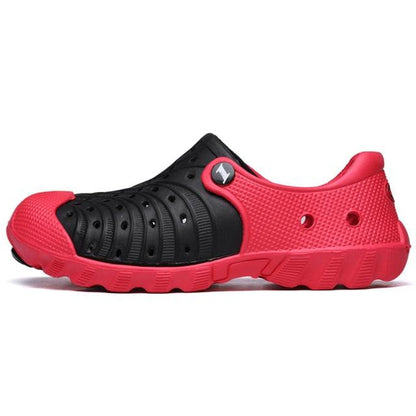 Sandals Stevvex outdoor men, black and red perforated rubber clogs with rugged sole on Tampa Home & Garden Store