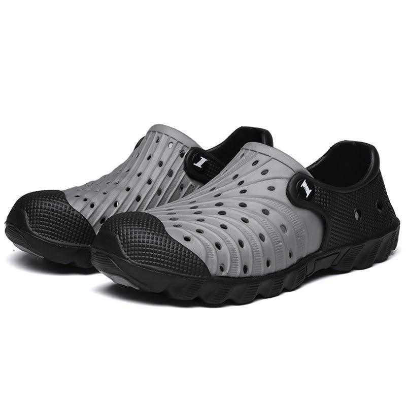Stevvex outdoor men sandals pair gray perforated clogs with black toe cap, breathable quick-dry on Tampa Home & Garden Store