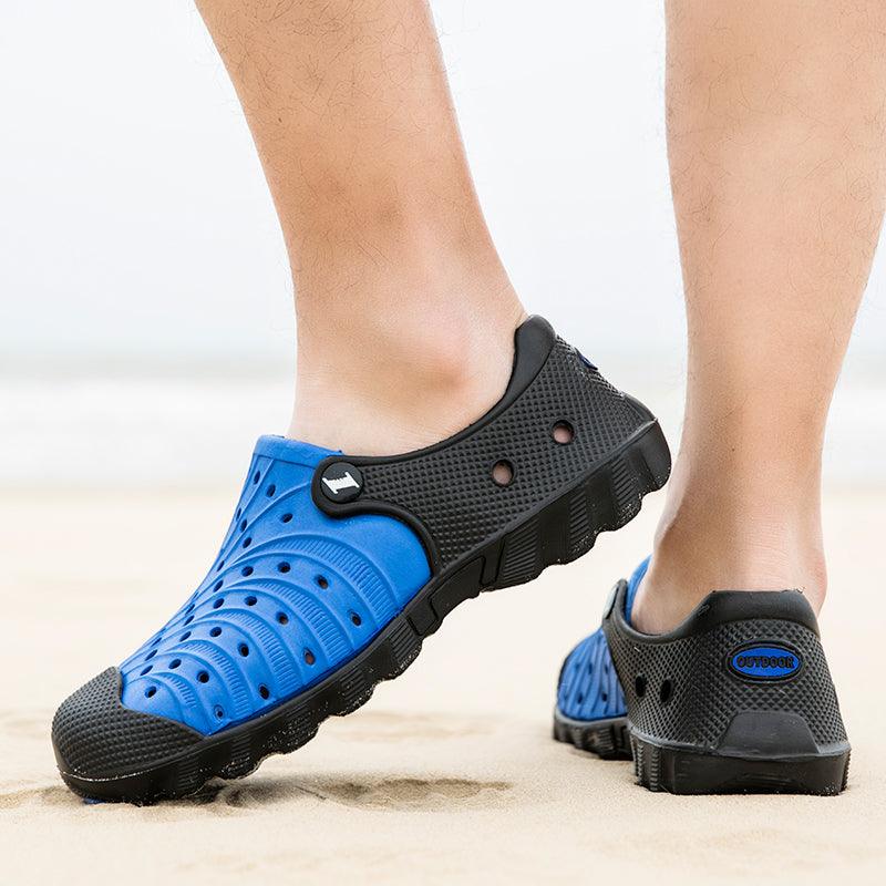 Stevvex outdoor men sandals blue and black perforated quick-dry garden clogs on Tampa Home & Garden Store