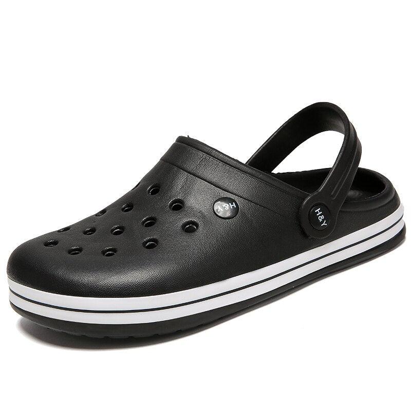 Stevvex black rubber garden slippers with perforated upper and back strap on Tampa Home & Garden Store