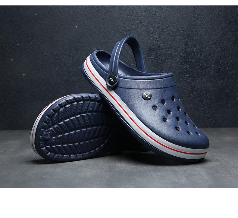 Stevvex navy blue rubber outdoor men's clogs with ventilation holes and back strap on Tampa Home & Garden Store