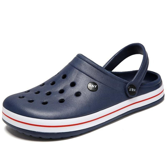 Stevvex men's navy rubber clogs with back strap, breathable hole vents, slip-on slippers on Tampa Home & Garden Store