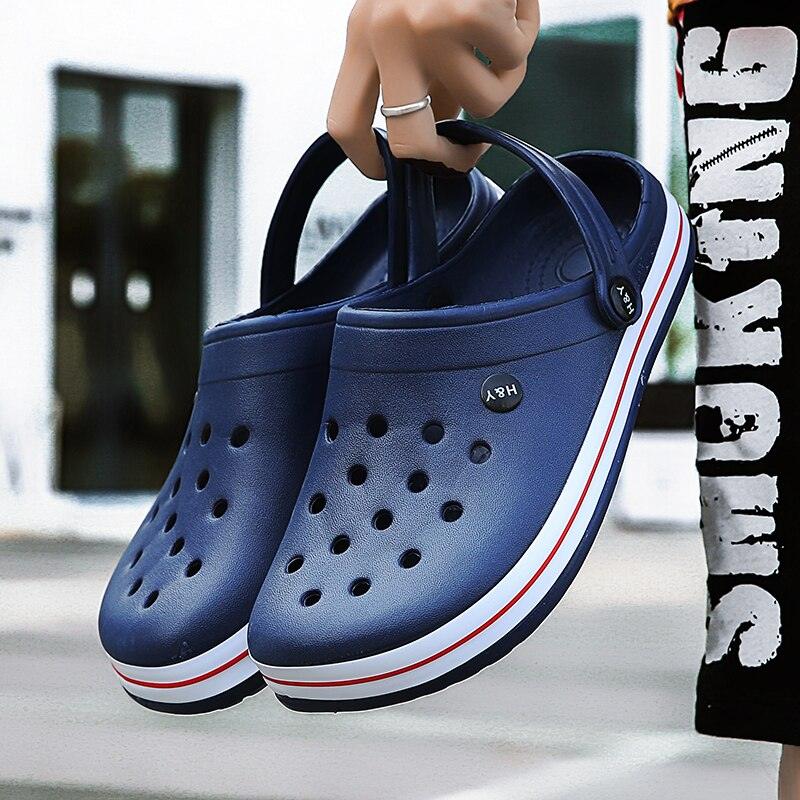 Outdoor Mens Sandals Stevvex navy rubber clogs pair with perforated upper, quick-dry on Tampa Home & Garden Store