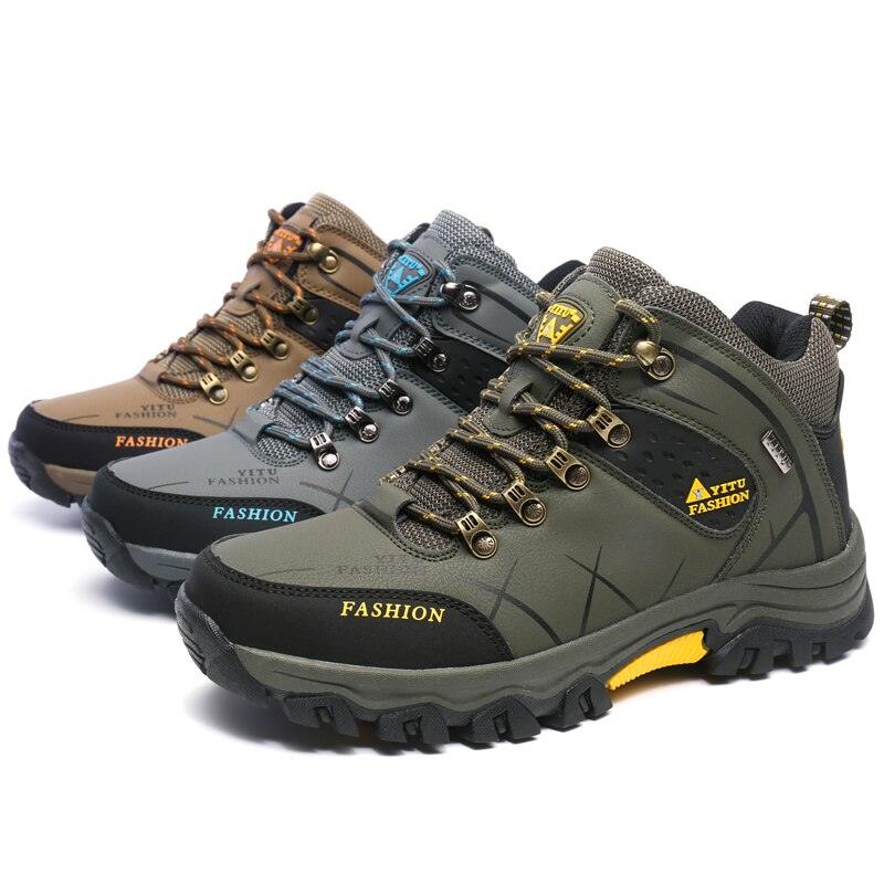 Stevvex hiking boots set: three pairs in tan gray olive with rugged outsoles for terrain on Tampa Home & Garden Store