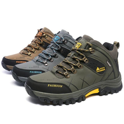 Stevvex hiking boots set: three pairs in tan gray olive with rugged outsoles for terrain on Tampa Home & Garden Store