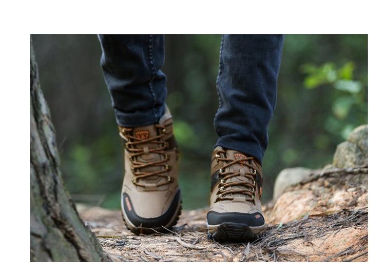 Stevvex men's outdoor hiking boots tan brown water-resistant non-slip pair on Tampa Home & Garden Store