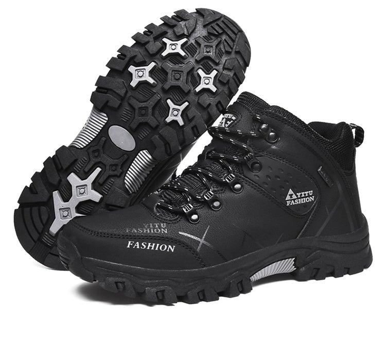Stevvex outdoor men's black hiking boots with rugged non-slip tread water resistant on Tampa Home & Garden Store