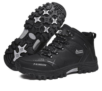 Stevvex outdoor men's black hiking boots with rugged non-slip tread water resistant on Tampa Home & Garden Store