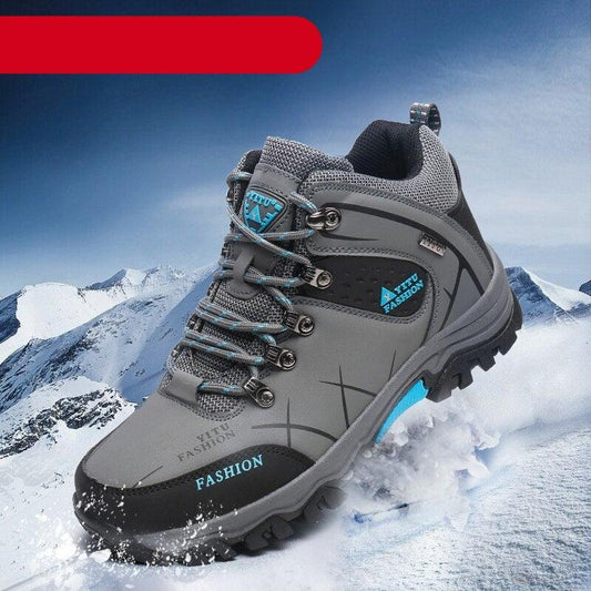 Stevvex outdoor non-slip snow boots in gray with blue accents and rugged sole on Tampa Home & Garden Store