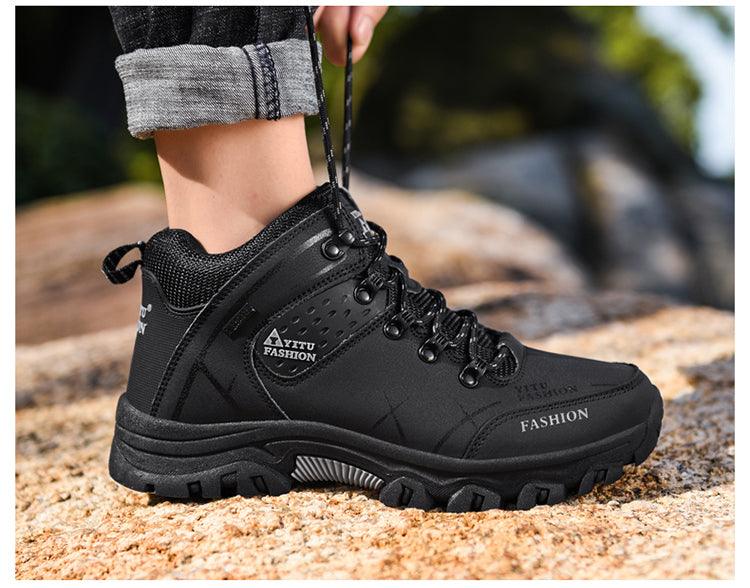 Stevvex black ankle-high hiking boot water resistant non-slip with rugged outsole for winter on Tampa Home & Garden Store