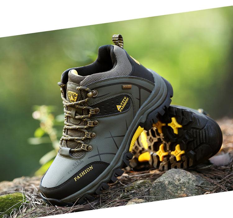 Stevvex outdoor hiking boot for men, gray with black sole, rugged non-slip tread on Tampa Home & Garden Store