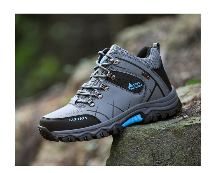 Stevvex men's hiking boots gray/black waterproof non-slip ankle boots blue sole rugged outsole on Tampa Home & Garden Store