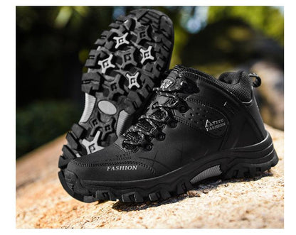 Stevvex men's black outdoor hiking boot with rugged deep-tread outsole water resistant on Tampa Home & Garden Store