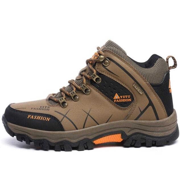 Snow boots tan with black toe cap, orange accents, water resistant by YITU FASHION on Tampa Home & Garden Store