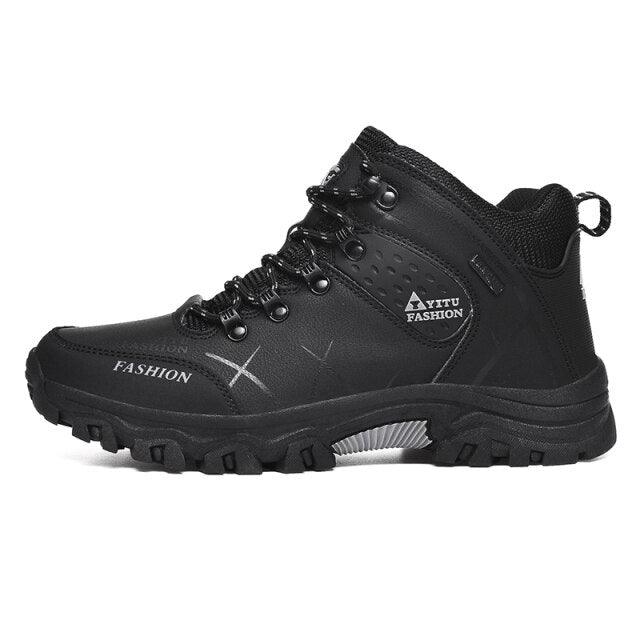 Men's black hiking boots with non-slip rugged sole, water resistant snow boot Stevvex on Tampa Home & Garden Store