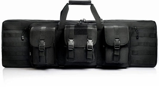 Black foldable river fishing bag with three front pouches and MOLLE webbing on Tampa Home & Garden Store