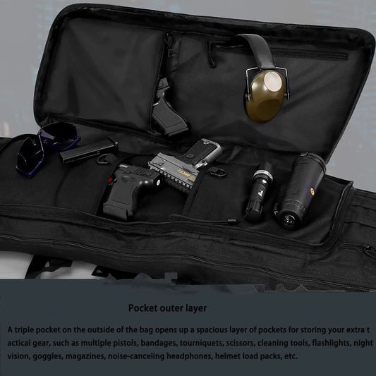 River Fishing Bag Foldable Tactical Gun Bag opened to show pistol, light in black fabric on Tampa Home & Garden Store