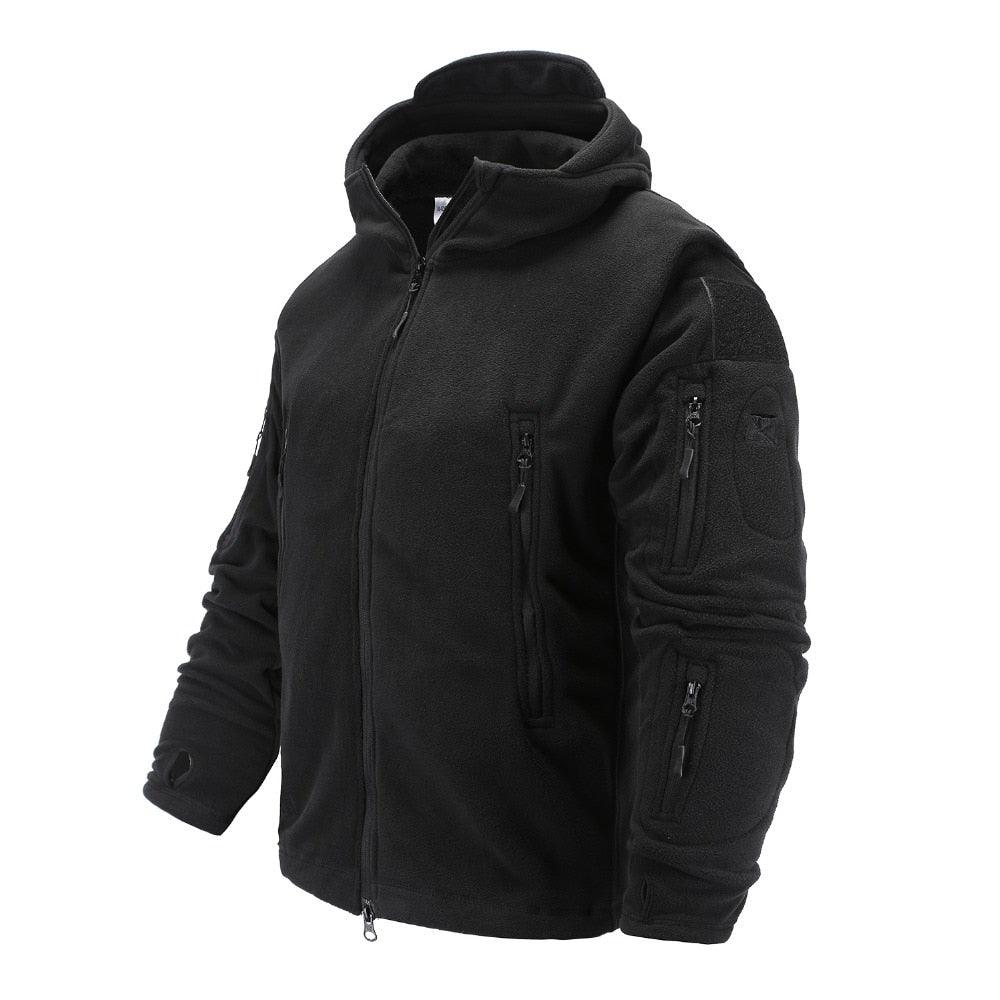 Stevvex outdoor fleece jacket black hooded with zip pockets on Tampa Home & Garden Store