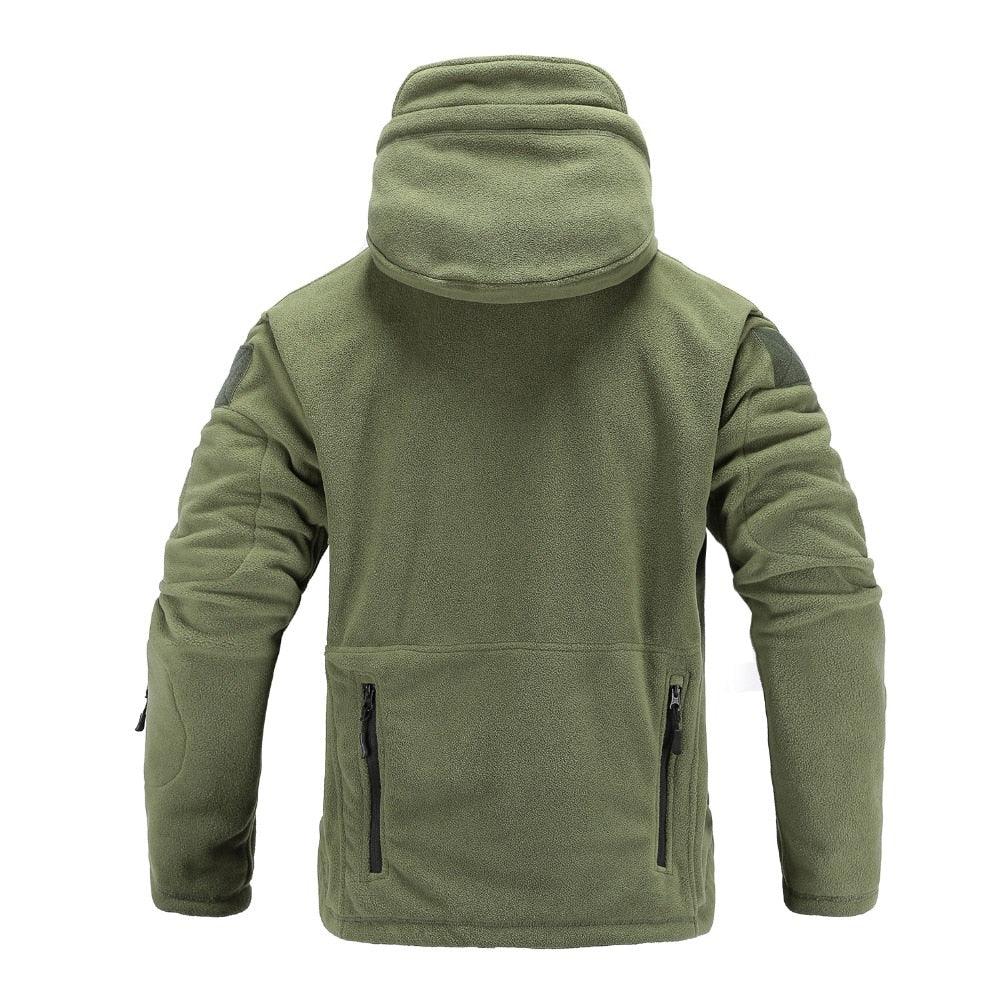 Stevvex outdoor tactical fleece jacket olive green hooded with zip pockets on Tampa Home & Garden Store