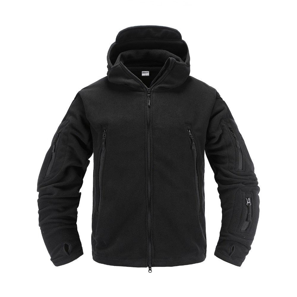 Stevvex outdoor tactical fleece jacket black with hood, zip pockets, sport jacket on Tampa Home & Garden Store