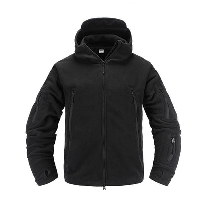 Stevvex hooded outdoor tactical fleece jacket, black lightweight with zip pockets on Tampa Home & Garden Store