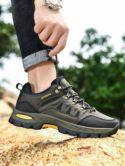 Stevvex men's outdoor waterproof hiking boots olive green with yellow sole non-slip on Tampa Home & Garden Store
