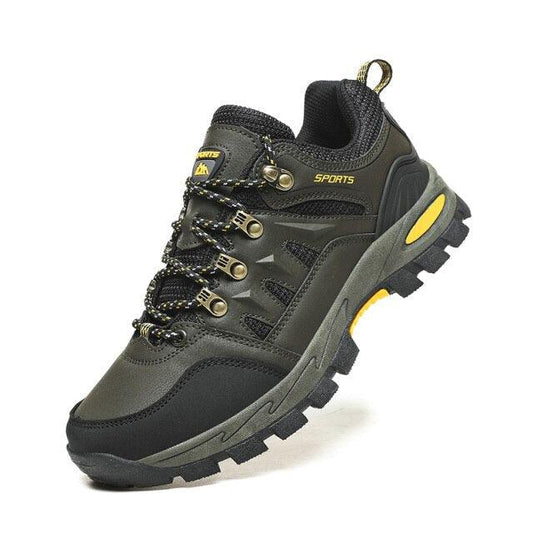 Stevvex men's outdoor waterproof hiking boots with non-slip lug sole olive-black on Tampa Home & Garden Store