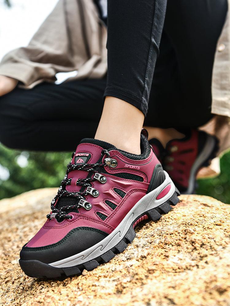 Stevvex men's burgundy/black waterproof hiking boot with metal eyelets and rugged outsole on Tampa Home & Garden Store