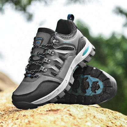 Stevvex men's hiking boots waterproof outdoor gray upper black toe cap rugged lug outsole on Tampa Home & Garden Store
