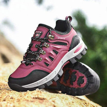 Stevvex pink hiking boots waterproof upper, black toe cap, rugged lug outsole on Tampa Home & Garden Store