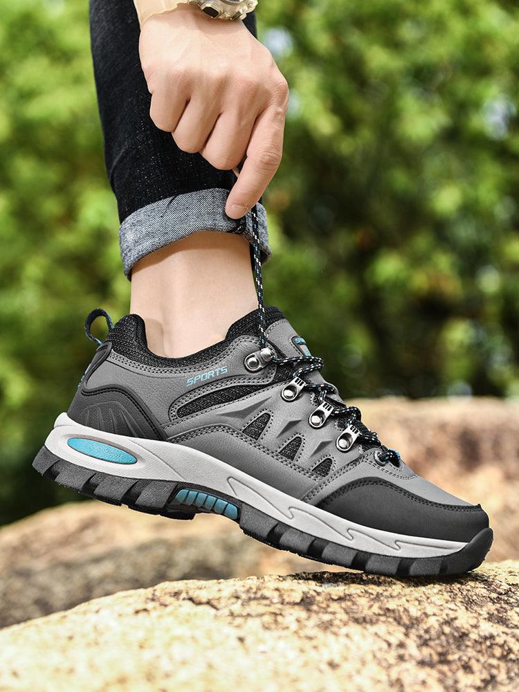 Stevvex outdoor waterproof hiking boot gray and black with rugged lug sole and metal eyelets on Tampa Home & Garden Store