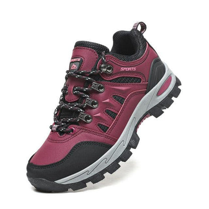 Stevvex men's hiking boots, burgundy waterproof with black toe cap and rugged non-slip lug sole on Tampa Home & Garden Store