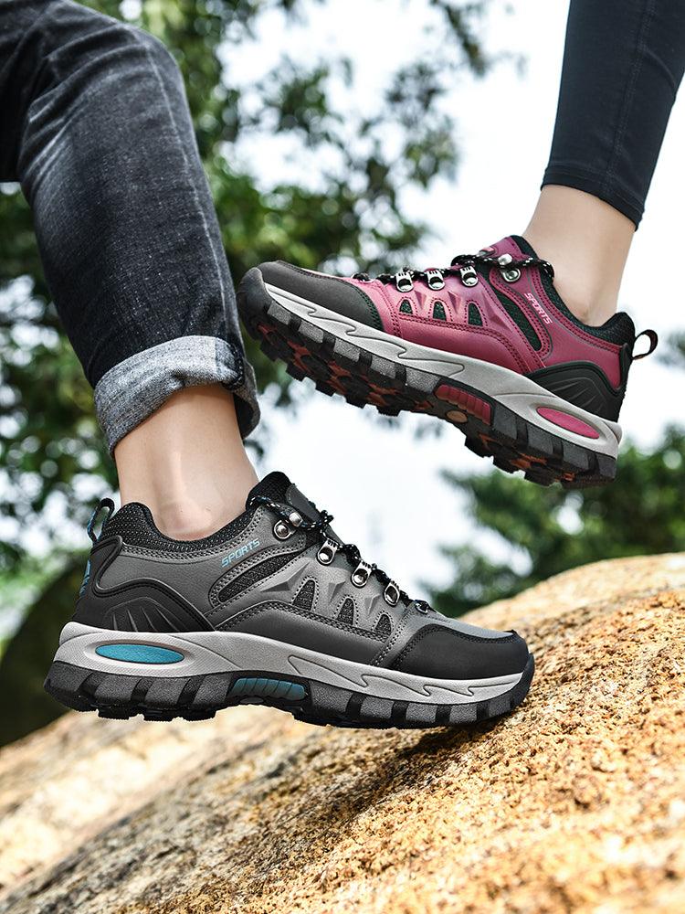 Stevvex waterproof hiking boots, black/gray with teal accents, 2 boots shown on Tampa Home & Garden Store