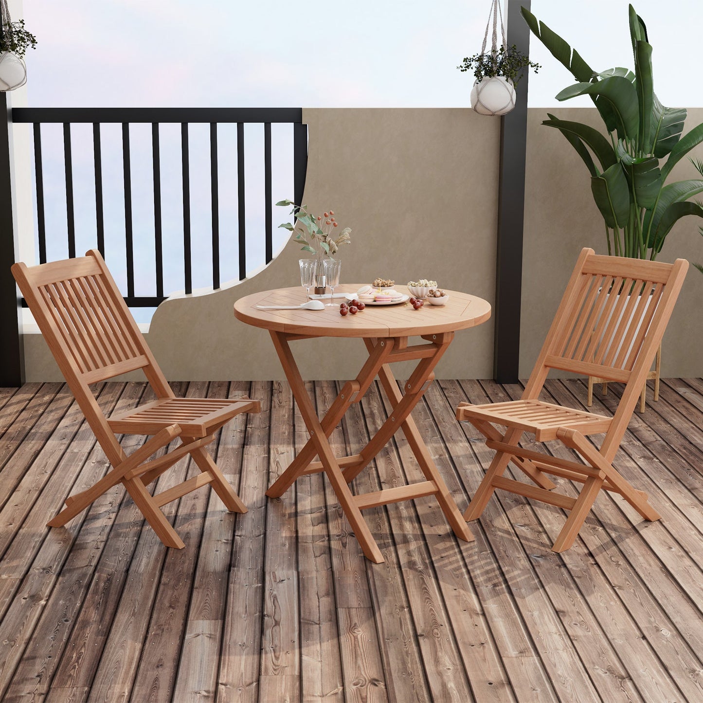 Juego de bistró para exteriores con asiento y tablero de mesa de listones para el patio trasero